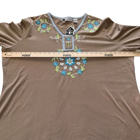NWT Storybook Knits Embroidered Beaded Cotton V Neck Pullover Tunic 3X Boho - Picture 7 of 13